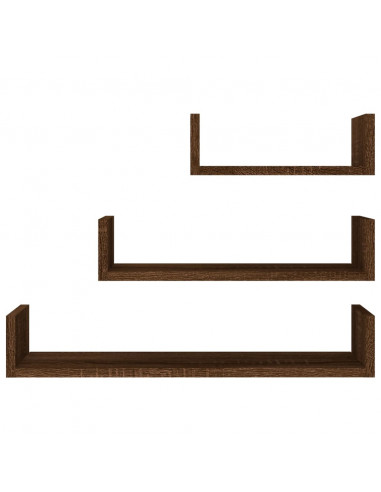 Mensole Espositive Parete 3 pz Rovere Marrone Legno Multistrato