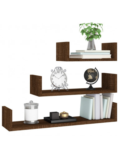 Mensole Espositive Parete 3 pz Rovere Marrone Legno Multistrato