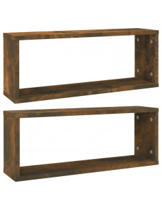 Mensole Parete Cubo 2pz Rovere Fumo 80x15x26,5cm in Multistrato 2