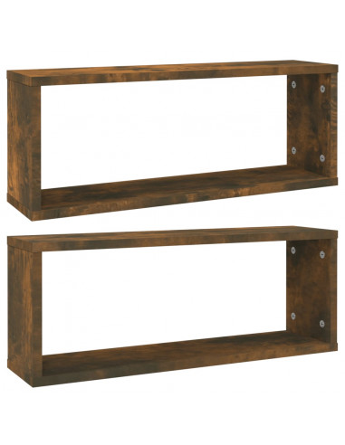 Mensole Parete Cubo 2pz Rovere Fumo 80x15x26,5cm in Multistrato