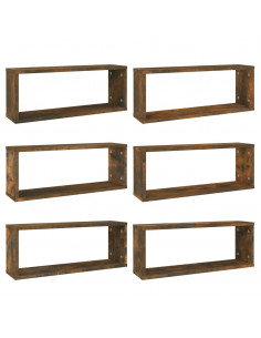 Mensole Parete Cubo 6pz Rovere Fumo 60x15x23 cm in Multistrato 2