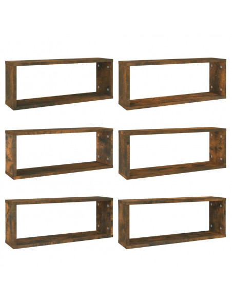 Mensole Parete Cubo 6pz Rovere Fumo 60x15x23 cm in Multistrato