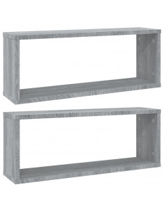 Mensole Cubo Muro 2 pz Grigio Sonoma 60x15x23 cm in Multistrato 2