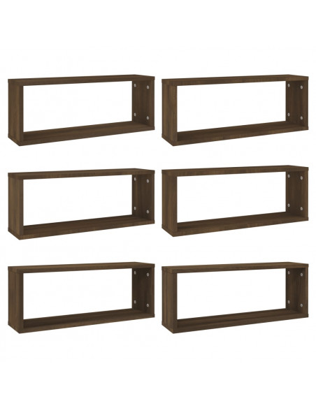 Mensole Cubo Muro 6pz Rovere Marrone 60x15x23 cm in Multistrato