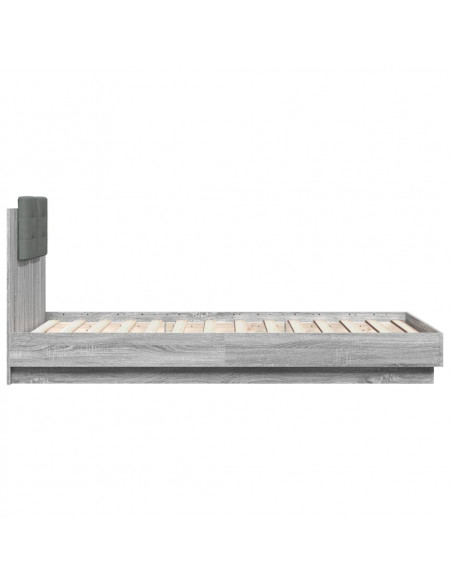 Giroletto con Testiera e LED Grigio Sonoma 90x190 cm