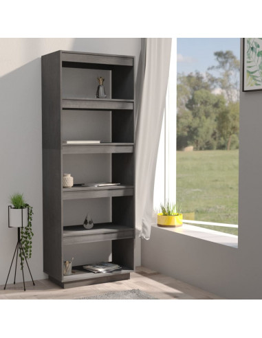 Libreria/Divisorio Grigio 60x35x167cm in Legno Massello di Pino