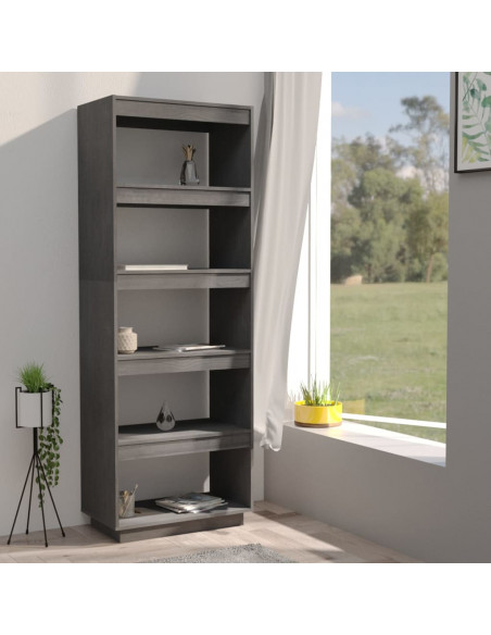 Libreria/Divisorio Grigio 60x35x167cm in Legno Massello di Pino