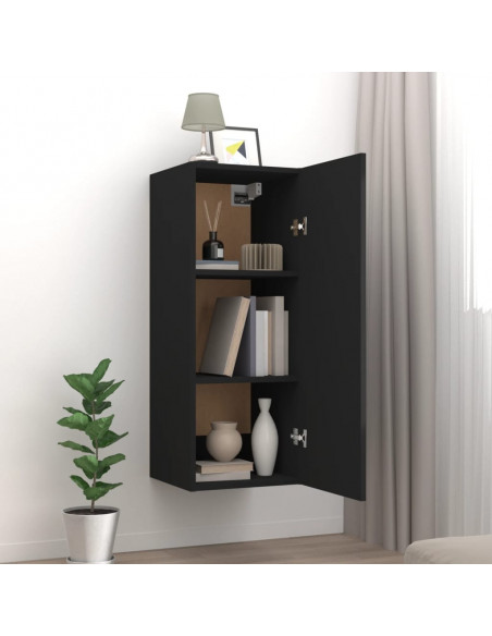 Armadietto Pensile a Muro Nero 34,5x34x90 cm Legno Multistrato