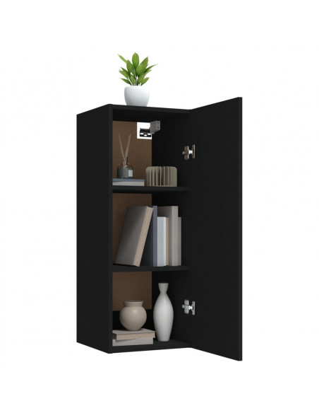 Armadietto Pensile a Muro Nero 34,5x34x90 cm Legno Multistrato