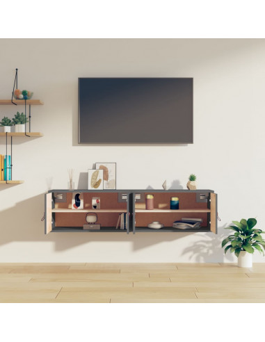 Pensili 2 pz Grigi 60x30x30 cm in Legno Massello di Pino