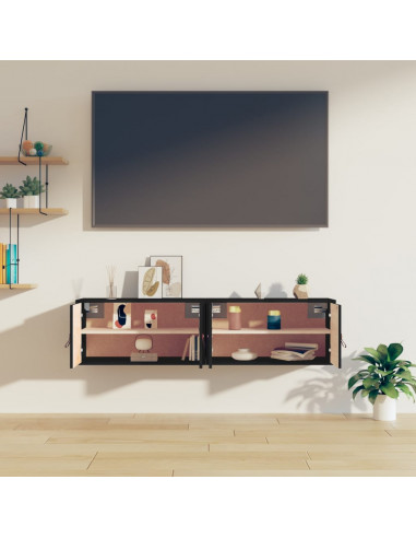 Pensili 2 pz Neri 60x30x30 cm in Legno Massello di Pino