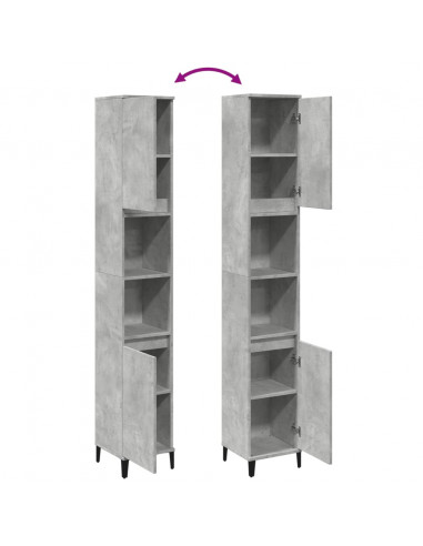 Armadietto Bagno Grigio Cemento 30x30x190 cm Legno Multistrato