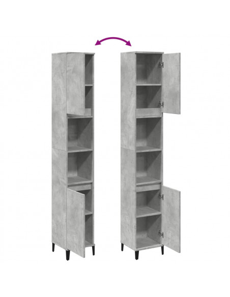 Armadietto Bagno Grigio Cemento 30x30x190 cm Legno Multistrato