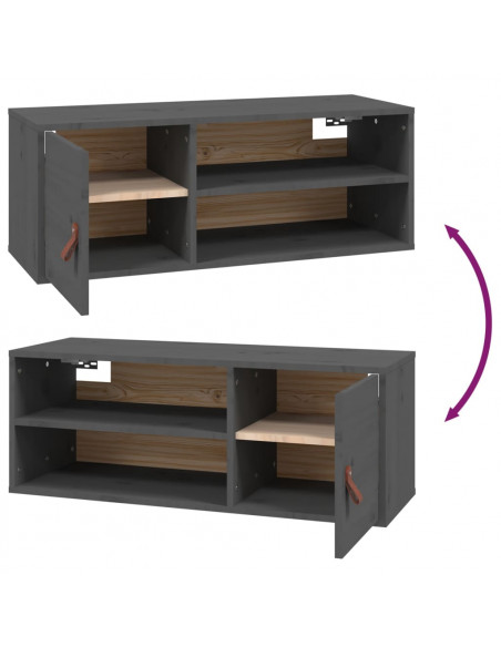Pensili 2 pz Grigi 80x30x30 cm in Legno Massello di Pino