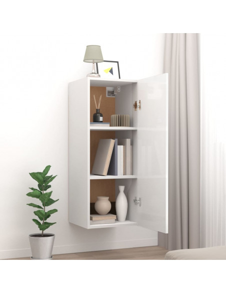 Mobile Parete Bianco Lucido 34,5x34x90 cm in Legno Multistrato