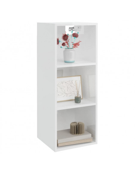 Mobile a Parete Bianco Lucido 34,5x32,5x90 cm Legno Multistrato