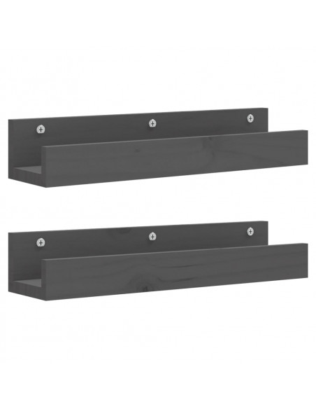 Mensole da Parete 2 pz Grigio 50x12x9cm Legno Massello di Pino