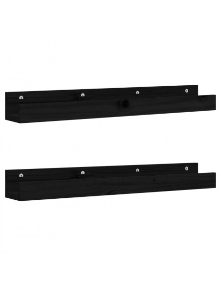 Mensole da Parete 2 pz Nero 80x12x9cm in Legno Massello di Pino