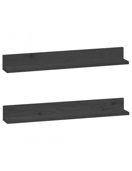 Mensole da Parete 2 pz Grigio 80x11x9cm Legno Massello di Pino