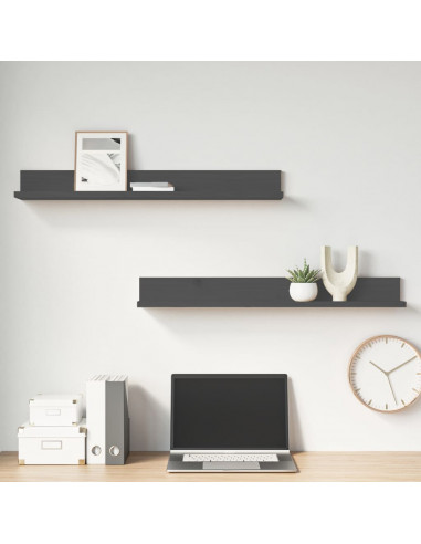 Mensole da Parete 2 pz Grigio 80x11x9cm Legno Massello di Pino