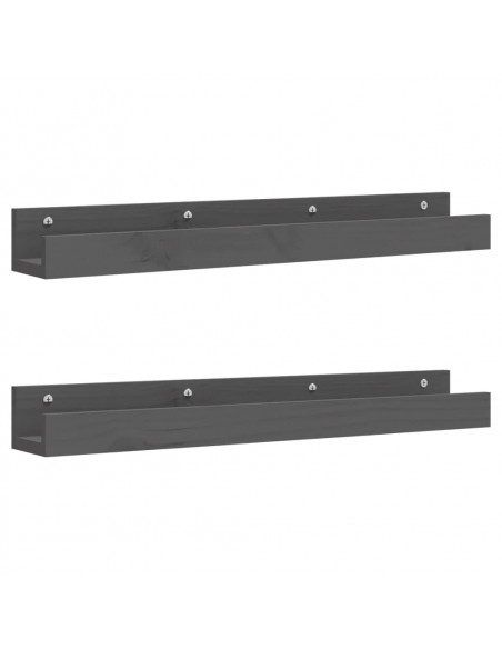 Mensole da Parete 2 pz Grigio 80x12x9cm Legno Massello di Pino
