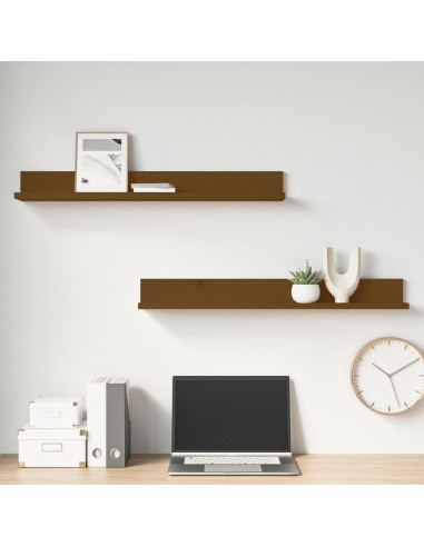 Mensole da Parete 2 pz Miele 80x11x9cm Legno Massello di Pino