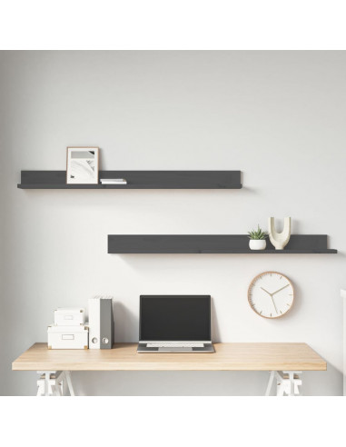 Mensole da Parete 2 pz Grigio 110x11x9cm Legno Massello di Pino