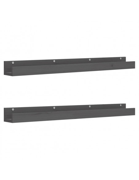 Mensole da Parete 2 pz Grigio 110x12x9cm Legno Massello di Pino
