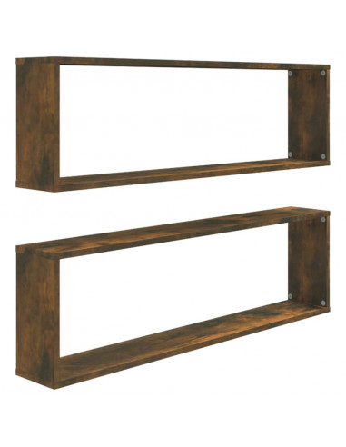Mensole Parete Cubo 2pz Rovere Fumo 100x15x30 Legno Multistrato