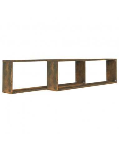 Mensole Parete Cubo 2pz Rovere Fumo 100x15x30 Legno Multistrato
