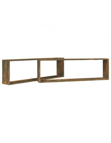 Mensole Parete Cubo 2pz Rovere Fumo 100x15x30 Legno Multistrato