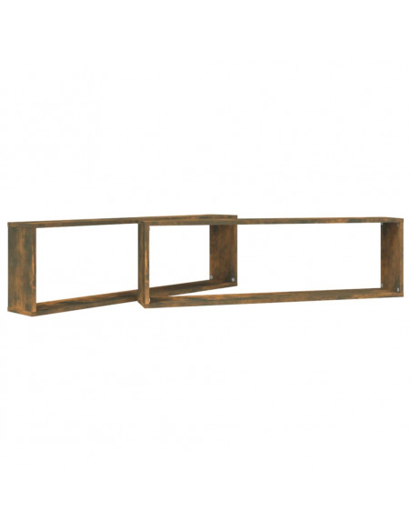 Mensole Parete Cubo 2pz Rovere Fumo 100x15x30 Legno Multistrato
