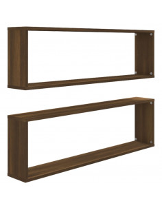 Mensole Parete Cubo 2pz Rovere Marrone 100x15x30cm Multistrato 2