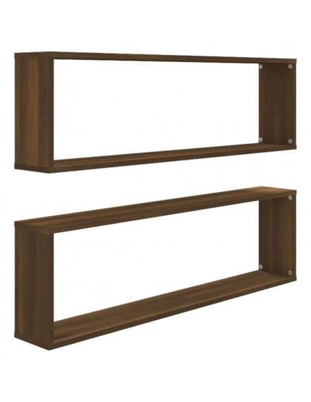 Mensole Parete Cubo 2pz Rovere Marrone 100x15x30cm Multistrato