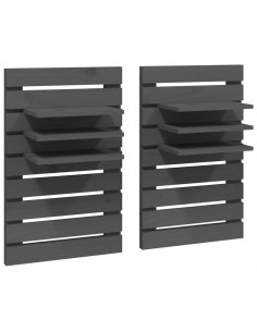Mensole da Letto a Parete 2 pz Grigio Legno Massello di Pino 2