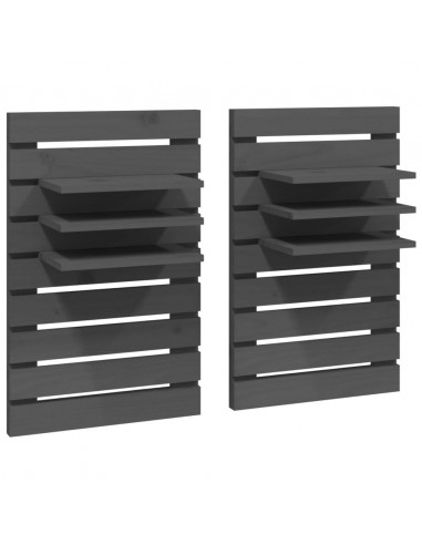 Mensole da Letto a Parete 2 pz Grigio Legno Massello di Pino