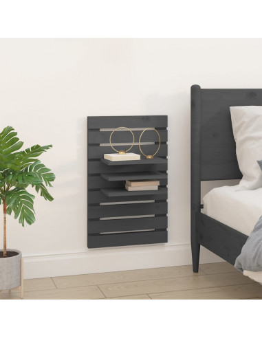 Mensole da Letto a Parete 2 pz Grigio Legno Massello di Pino