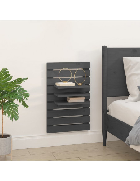 Mensole da Letto a Parete 2 pz Grigio Legno Massello di Pino