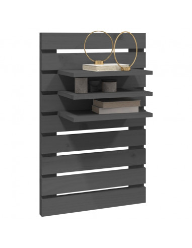 Mensole da Letto a Parete 2 pz Grigio Legno Massello di Pino