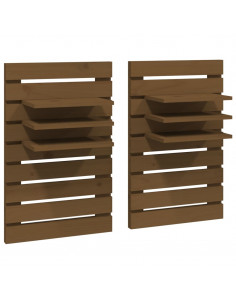 Mensole da Letto a Parete 2 pz Miele Legno Massello di Pino 2