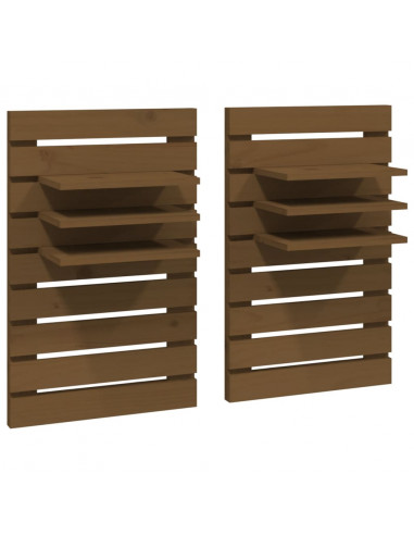 Mensole da Letto a Parete 2 pz Miele Legno Massello di Pino