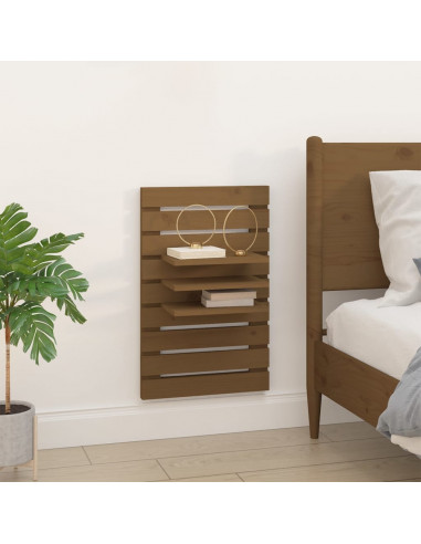 Mensole da Letto a Parete 2 pz Miele Legno Massello di Pino