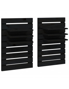 Mensole da Letto a Parete 2 pz Nero Legno Massello di Pino 2