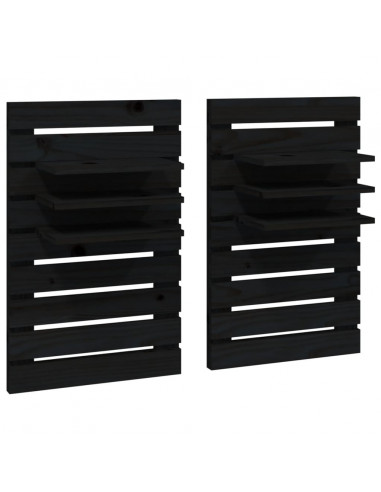 Mensole da Letto a Parete 2 pz Nero Legno Massello di Pino