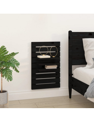Mensole da Letto a Parete 2 pz Nero Legno Massello di Pino