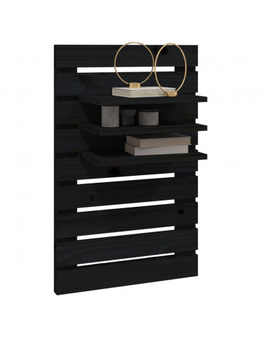 Mensole da Letto a Parete 2 pz Nero Legno Massello di Pino