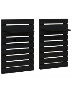 Mensole da Letto a Parete 2 pz Nero Legno Massello di Pino 2