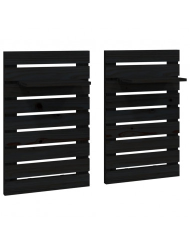 Mensole da Letto a Parete 2 pz Nero Legno Massello di Pino