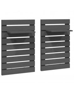 Mensole da Letto a Parete 2 pz Grigio Legno Massello di Pino 2