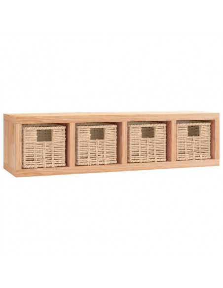 Scaffale a Muro con Cestini 62x18x16 cm Legno Massello Noce